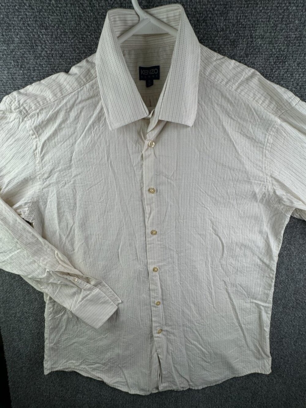 Kenzo Long Sleeve Button Up Shirt Men Striped White Beige Size 17 (43) Adult - Picture 2 of 15